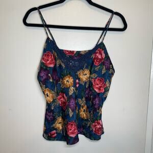 Silkscreen Floral cropped spaghetti strap lingerie cami 100% silk coquette sz M